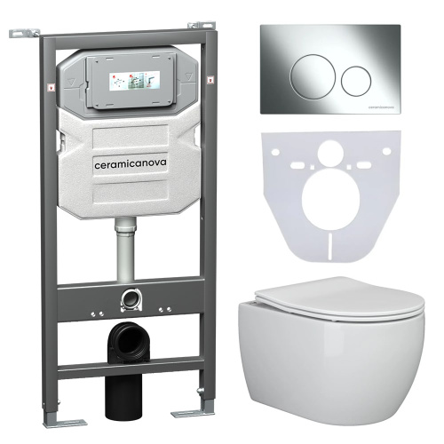 Инсталляция с кнопкой + унитаз + шумоизоляция Ceramica Nova CN3001_1001CH_1000